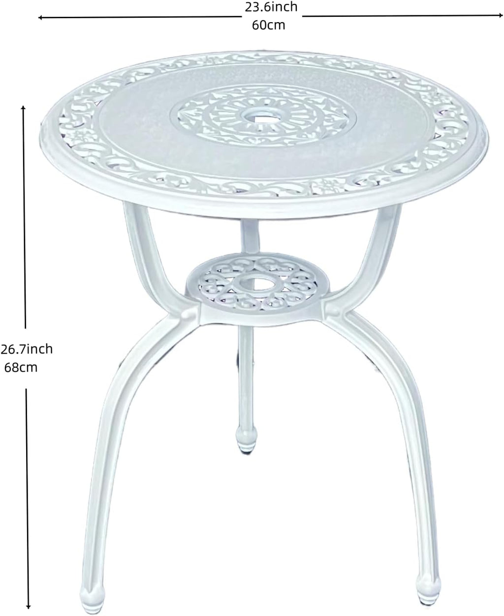 KAILI 3 Piece Bistro Table Set Cast Aluminum Outdoor Patio Furniture with Chair with armrests(White)