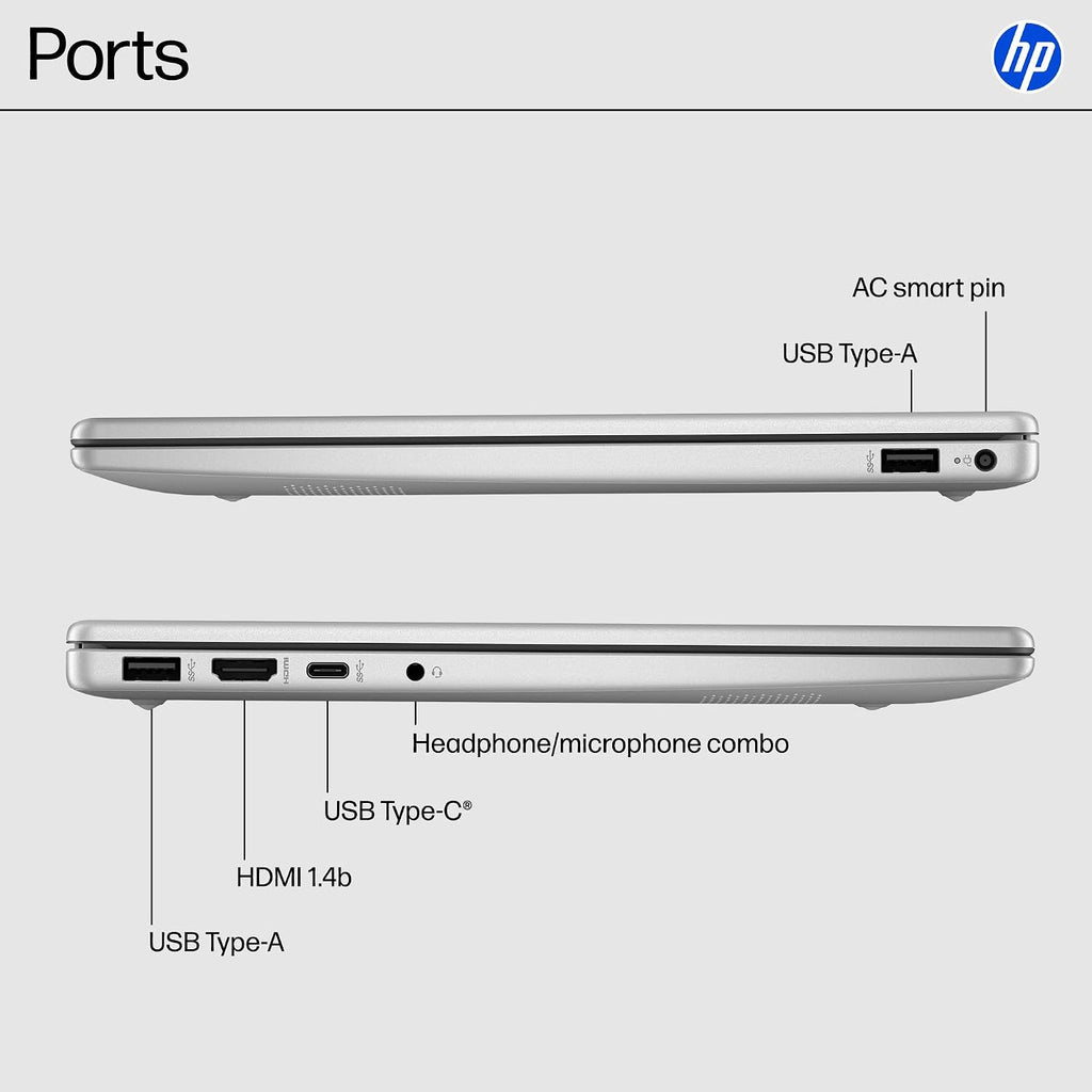 HP 14 inch Laptop, HD Touchscreen Display, AMD Ryzen 5 7520U, 8 GB RAM, 512 GB SSD, AMD Radeon Graphics, Windows 11 Home, Natural Silver, 14-em0499nr