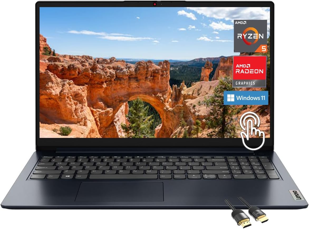 Lenovo Ideapad 1 Laptop, 15.6' FHD (1920x1080) IPS 300nits Anti-Glare Display, Touch, Ryzen 5 7520U, 8GB RAM, 2TB Storage, AMD Radeon Graphics, HDMI, Windows 11, HDMI, Abyss Blue