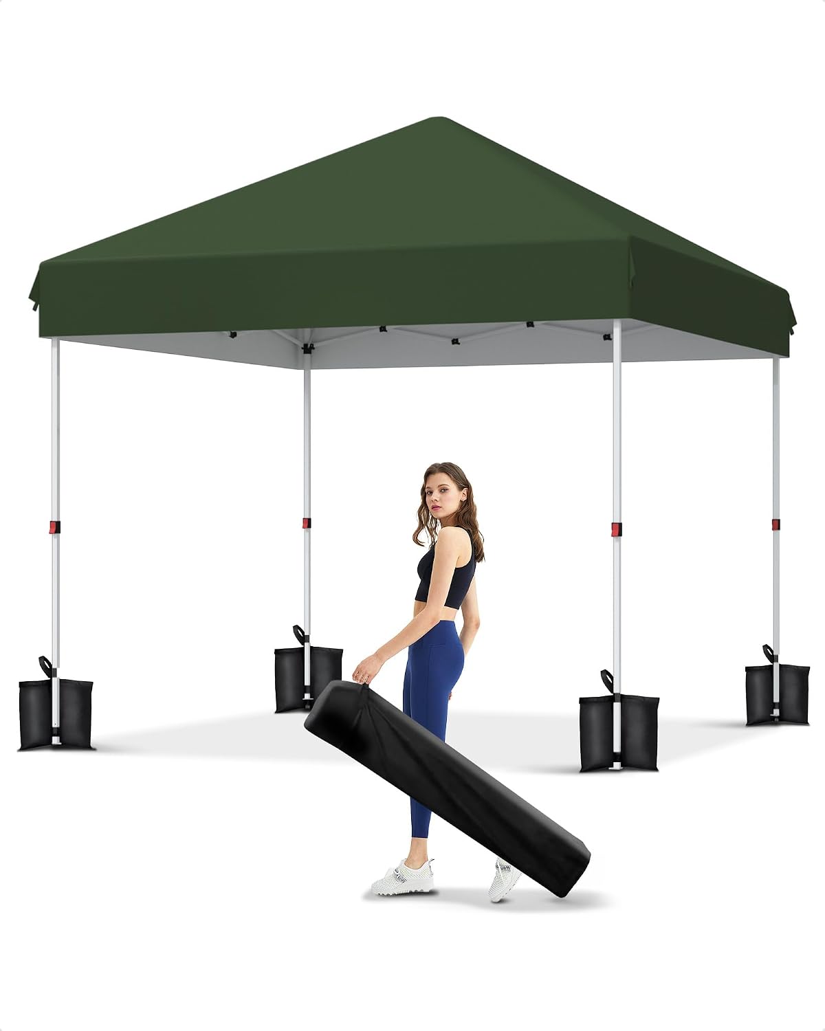GarveeLife 10x10 Pop Up Canopy Tent, Outdoor Tent with 3 Adjustable Height, Easy Set Up Canopy with 4 Sandbags & Carrying Bag for Camping, Parties, Outdoor Events -Green