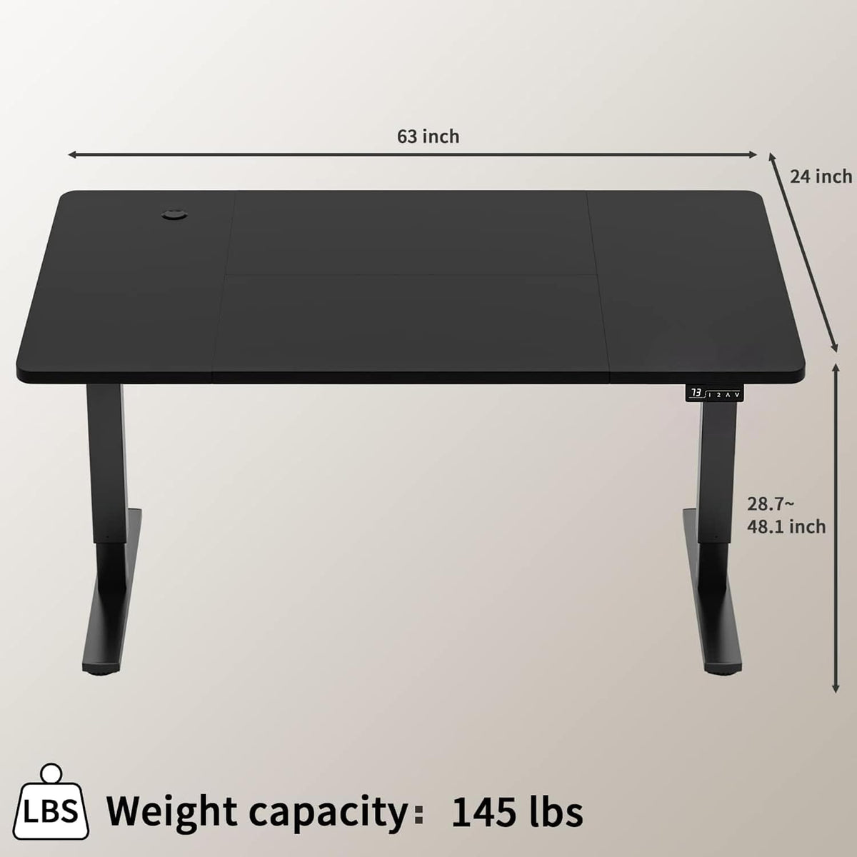 Furmax Electric Height Adjustable Standing Desk Large 63 x 24 Inches Sit Stand up Desk Home Office Computer Desk Memory Preset with T-Shaped Metal Bracket, Black