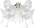VIVIJASON 5-Piece Patio Furniture Dining Set, All-Weather Cast Aluminum Outdoor Conversation Set, Include 4 Chairs and 1 Round Table w/Umbrella Hole for Balcony, Lawn, Garden, Backyard, White