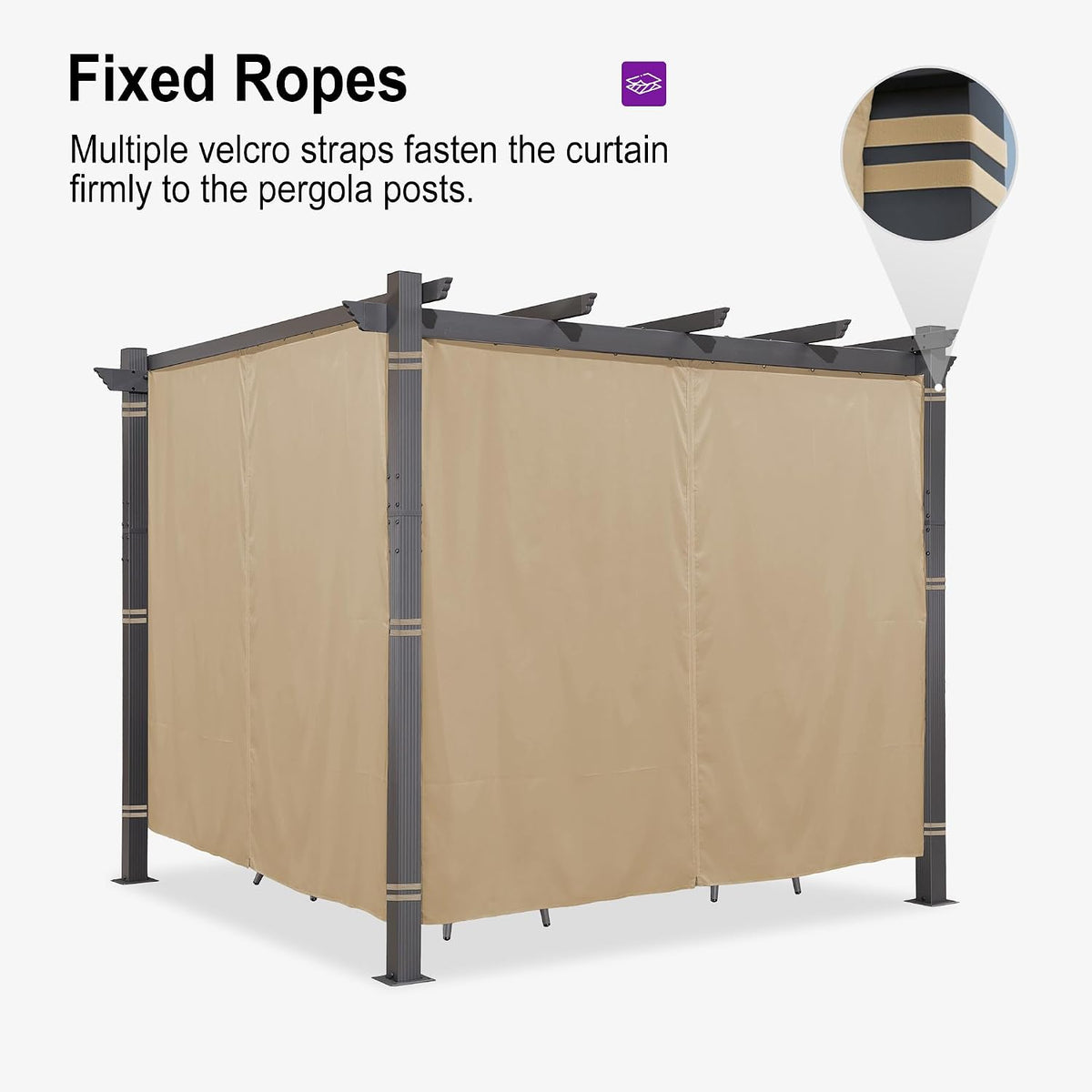 PURPLE LEAF 10' X 10' Outdoor Pergola with 4-Sided Curtains Retractable Canopy Patio Aluminum Sun Shade for Garden Deck Porch Gazebo Pavilion Grill Modern Yard Grape Trellis Pergola Beige