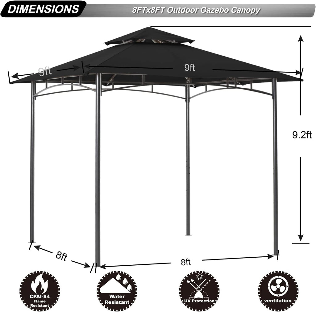 ABCCANOPY Gazebos for Patios 8x8 - Outdoor Steel Frame Gazebo for Lawn Backyard Garden Deck (Black)