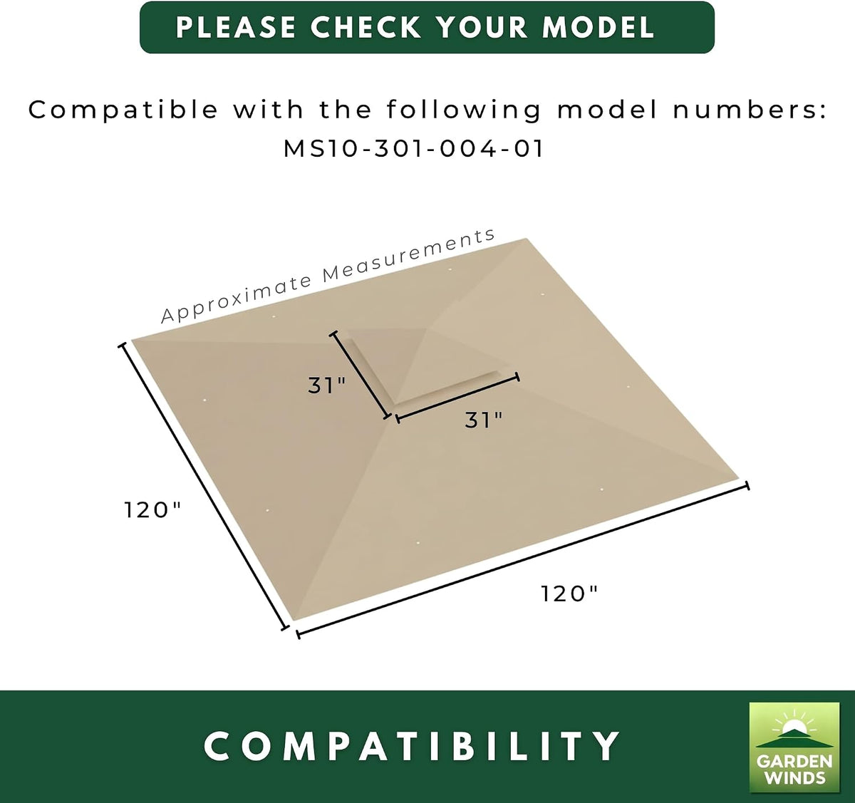 Garden Winds Reinforced RipLock 350 Replacement Canopy Top Cover Compatible with Easy Assembly 10' X 10' Gazebo Model MS10-301-004-01 - Slate Gray