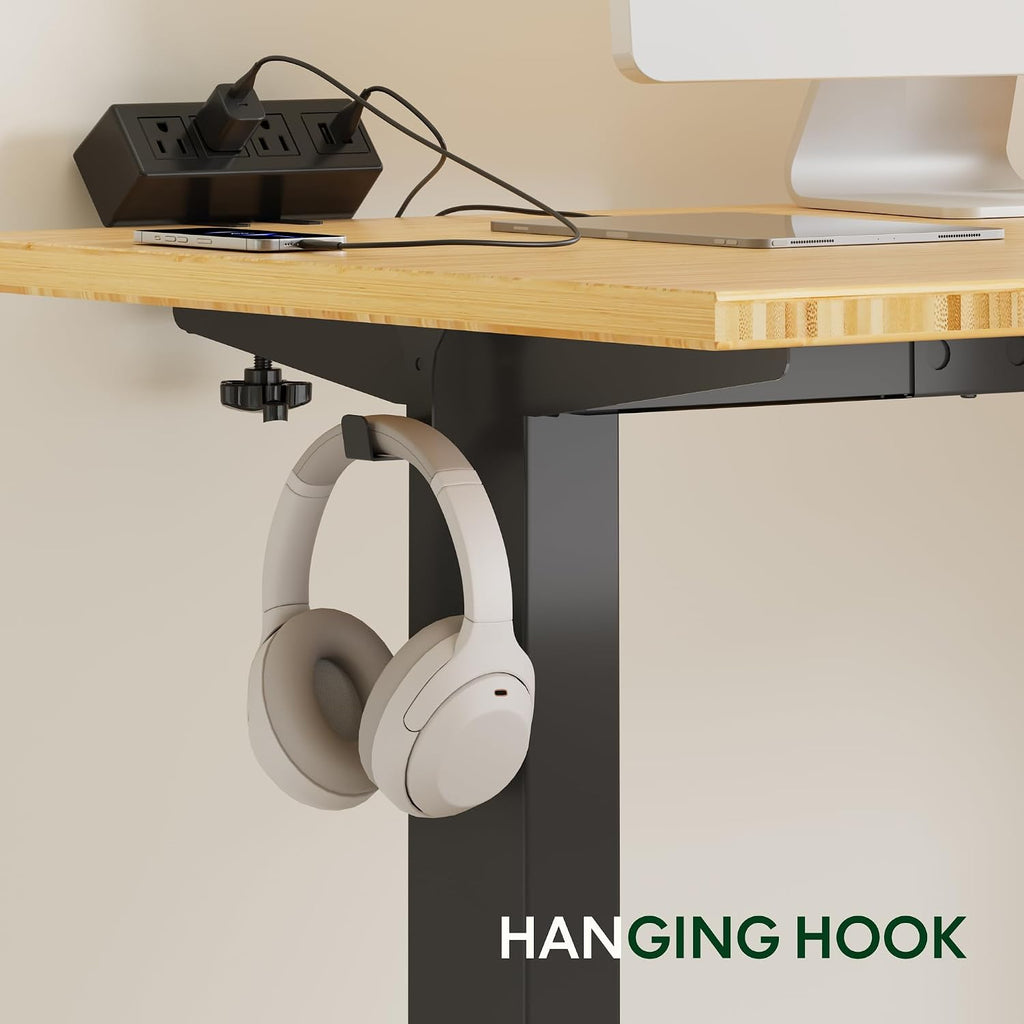 FLEXISPOT EN2 Bamboo Standing Desk with Clamp Power Strip, 48 x 24'' Electric Stand Up Height Adjustable Desk with Cable Management (Black Frame + 48' Bamboo Top, 2 Packages)