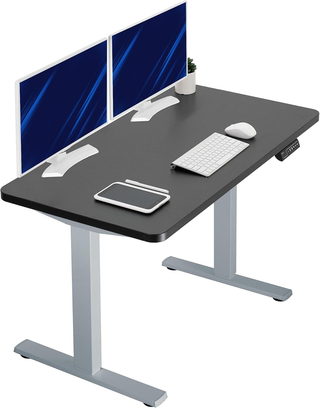 VIVO Electric 43 x 24 in Standing Desk, Memory Height Adjustment, 1B Series, Holds 220 lbs, One-Piece Black Top, Gray Frame, DESK-KIT-1G4B