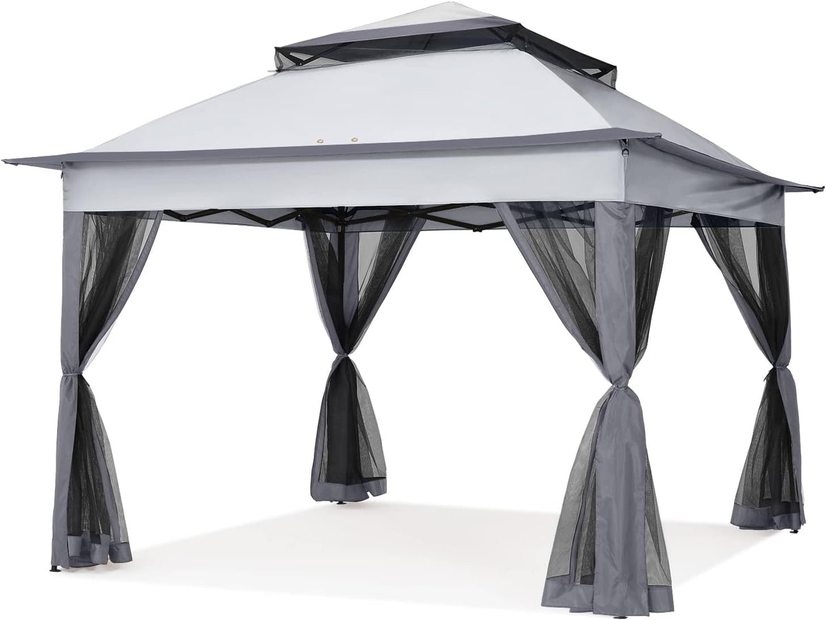 COOSHADE 11x11 Pop Up Gazebo Tent Outdoor Canopy Patio Shelter with Mosquito Netting(Dark Grey)