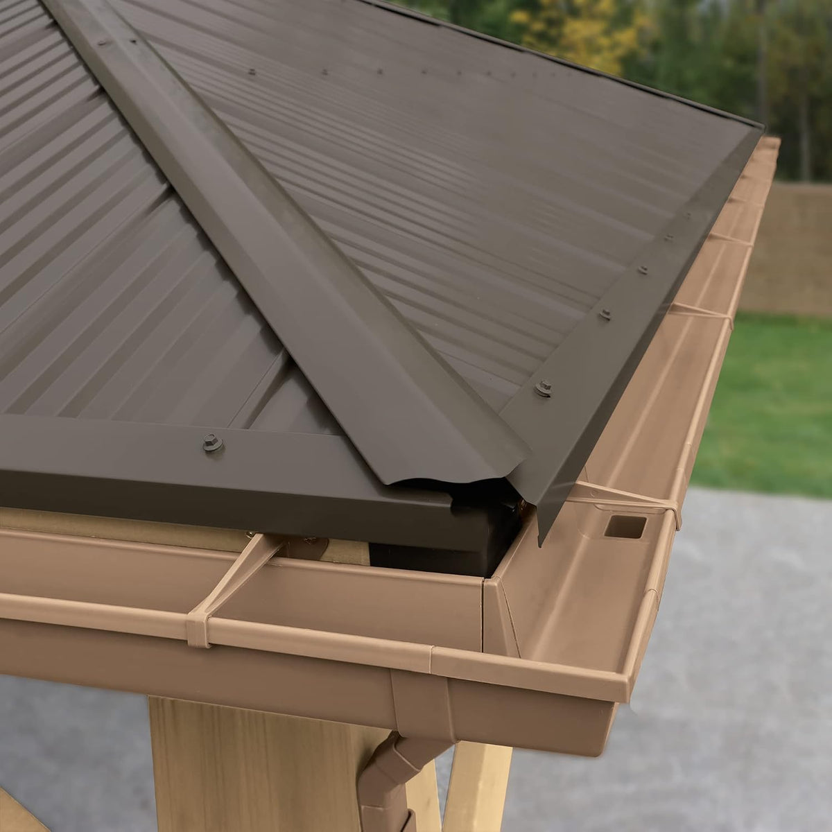 Yardistry 12 x 10 Meridian Gazebo Rain Gutters, Complete Gutter System with 4 Down Spouts for Meridian Gazebo