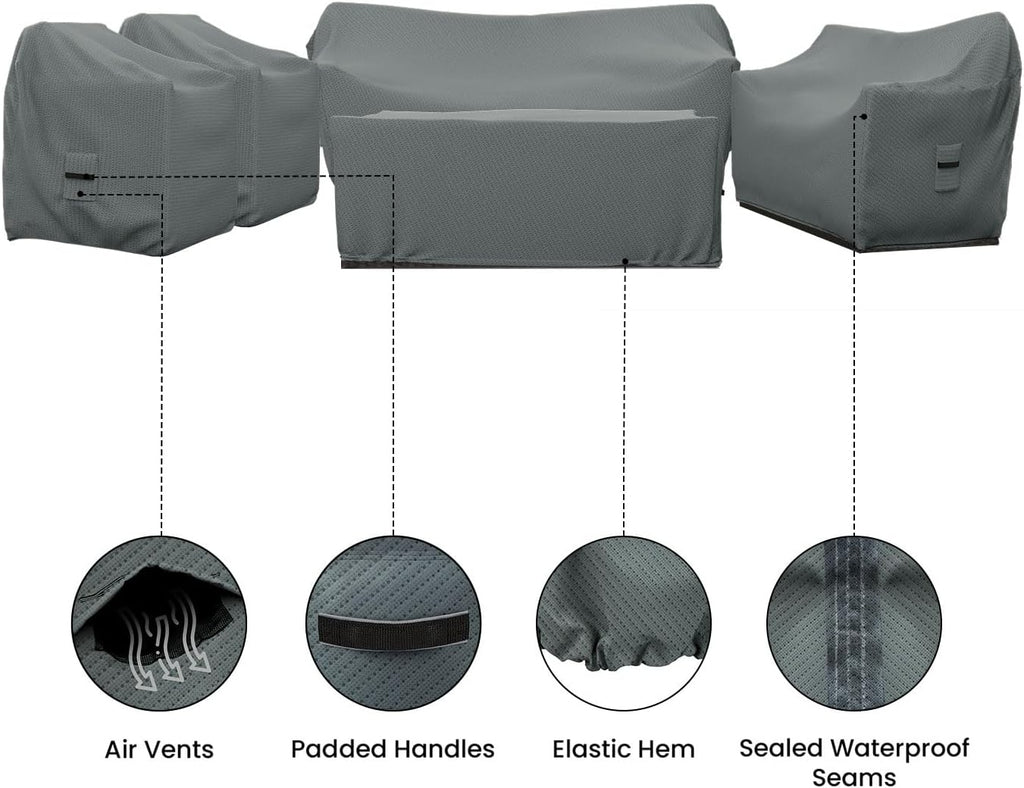 Covers & All Patio Furniture Cover Set, 5 Piece Outdoor Furniture Covers, Water-Repellent UV & Weather-Resistant Covers for Sofa, Loveseat, Chairs & Coffee Table with Elastic & Padded Handles