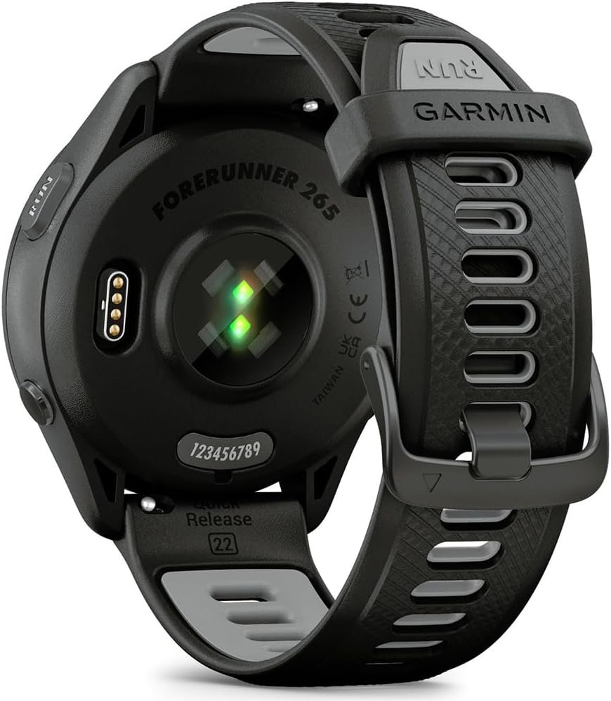 Garmin 010-02810-00 Forerunner 265 GPS Smartwatch Black/Powder Gray Bundle with Deco Essentials Exclusive CPS 26 Month Protection Pack