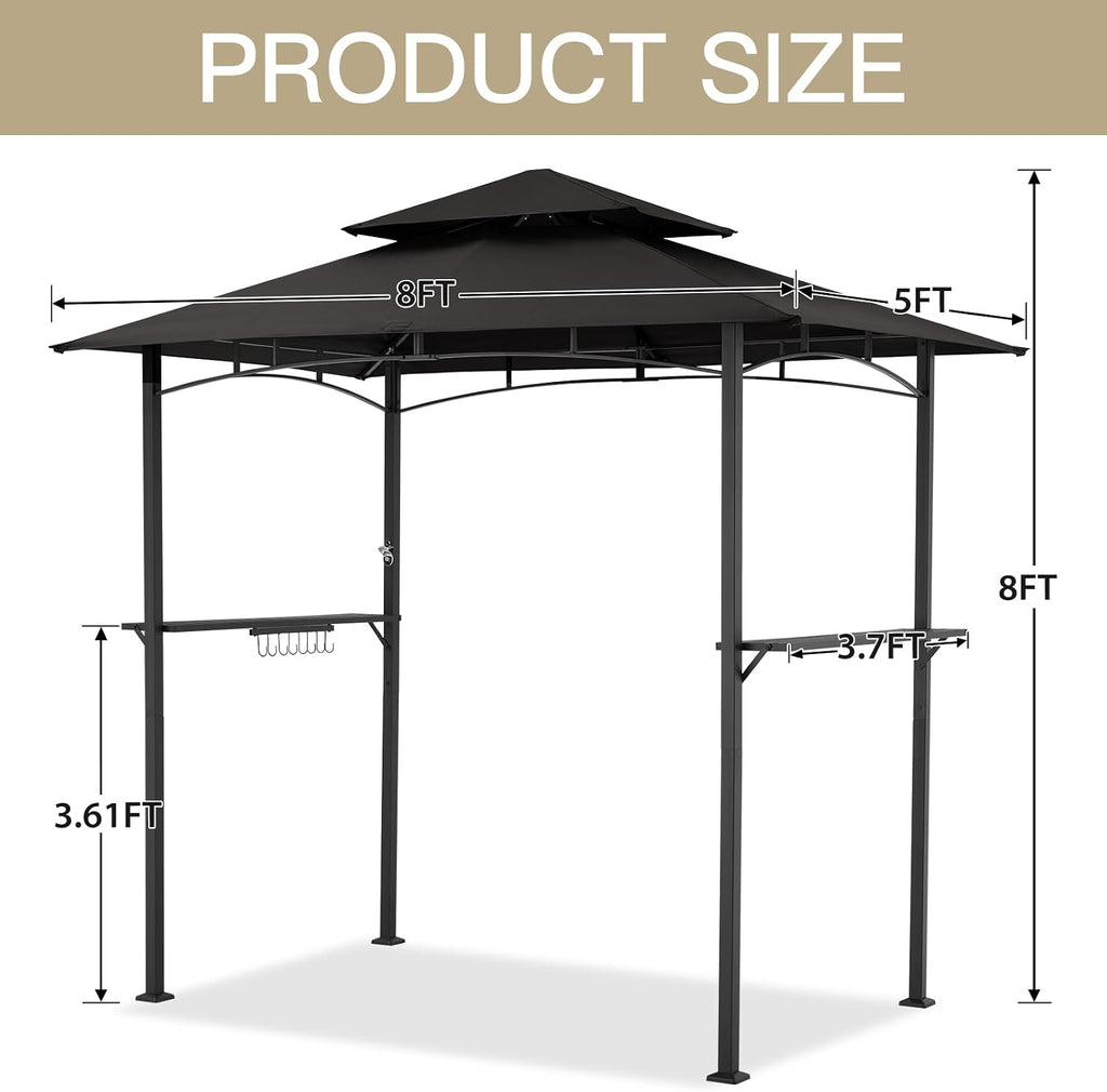 AECOJOY 8' x 5' Outdoor Grill Gazebo, BBQ Canopy for Outdoor Grill, 2- Tier BBQ Grill Gazebo Shelter for Patio, Backyard and More (Black)
