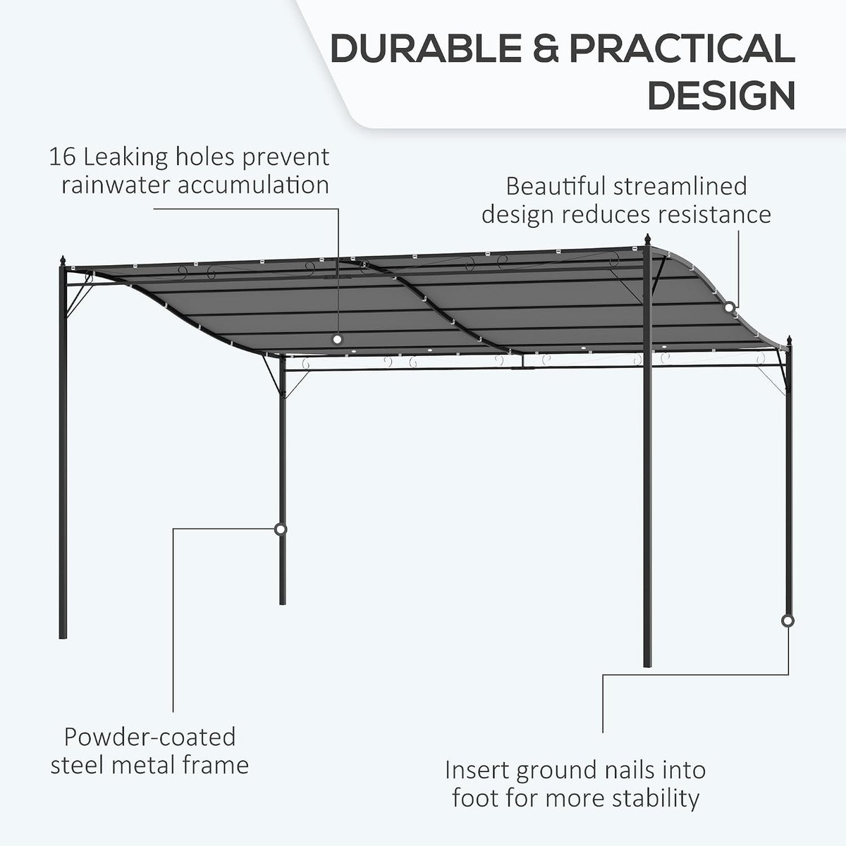 Outsunny 10' x 13' Steel Outdoor Pergola Gazebo, Patio Canopy with Weather-Resistant Fabric and Drainage Holes for Backyard, Deck, Garden, Gray