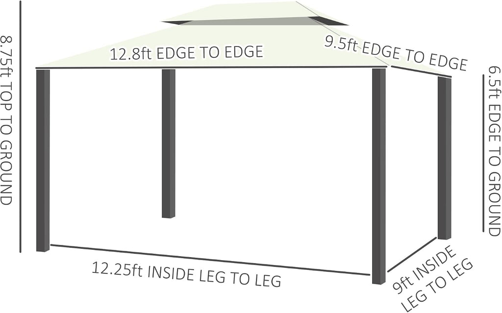 Outsunny 10' x 13' Patio Gazebo, Outdoor Gazebo Canopy Shelter with Netting and Curtains, Aluminum Frame for Garden, Lawn, Backyard and Deck, Cream White