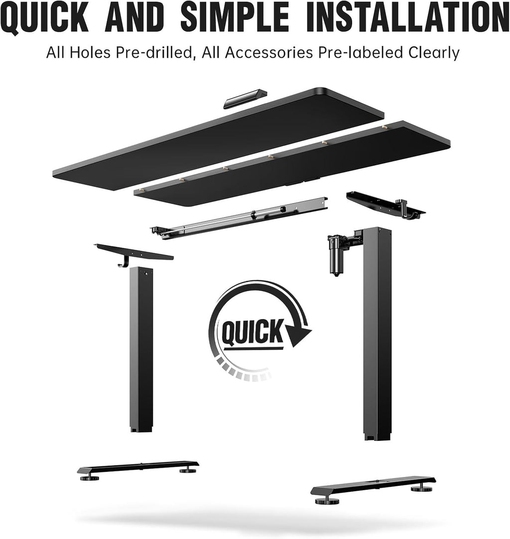 Veken 63x23.6 Inch Large Electric Standing Desk, Heights Adjustable,Sit to Stand Up, Work Home Office Computer Table for Walking Pad, Wooden Desktop Desks, Black