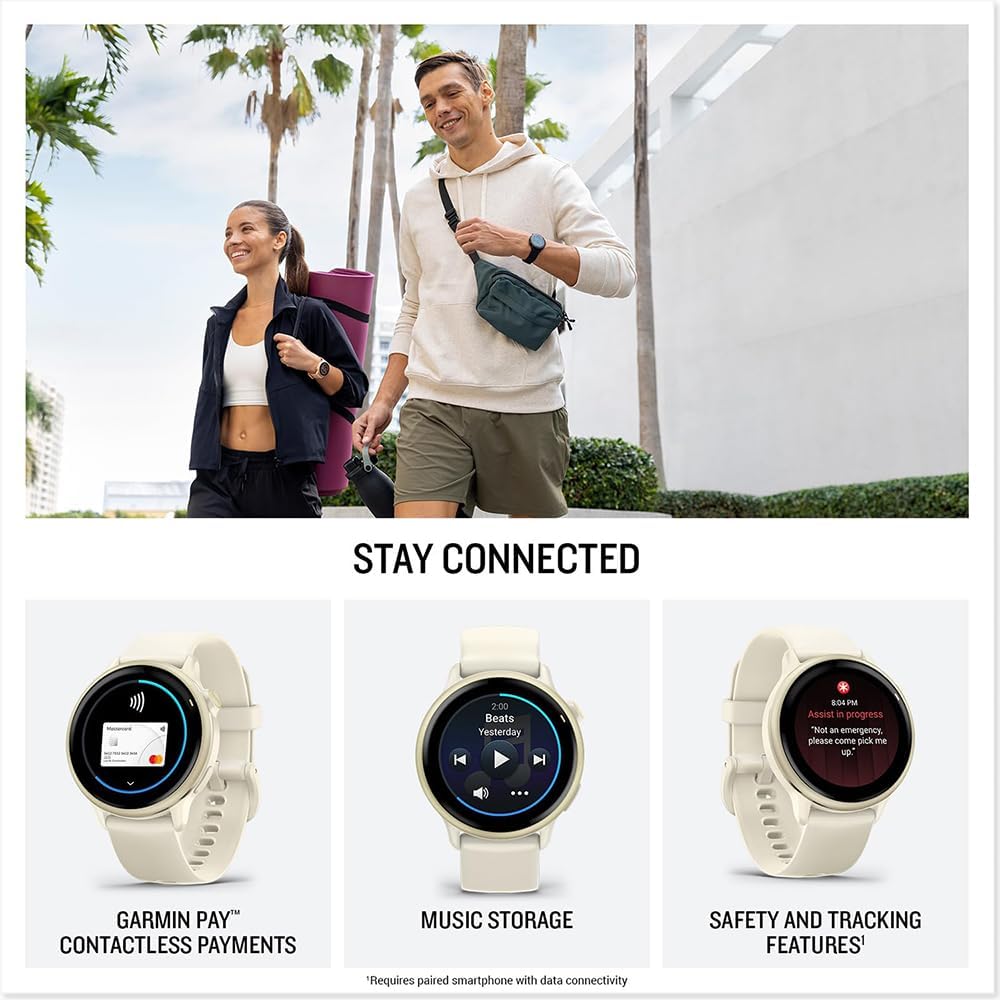 Garmin 010-02985-01 VIVOACTIVE 6 Health and Fitness GPS Smartwatch Bone with Silicone Band Bundle with Deco Essentials Exclusive 26 Month CPS Enhanced Protection Pack