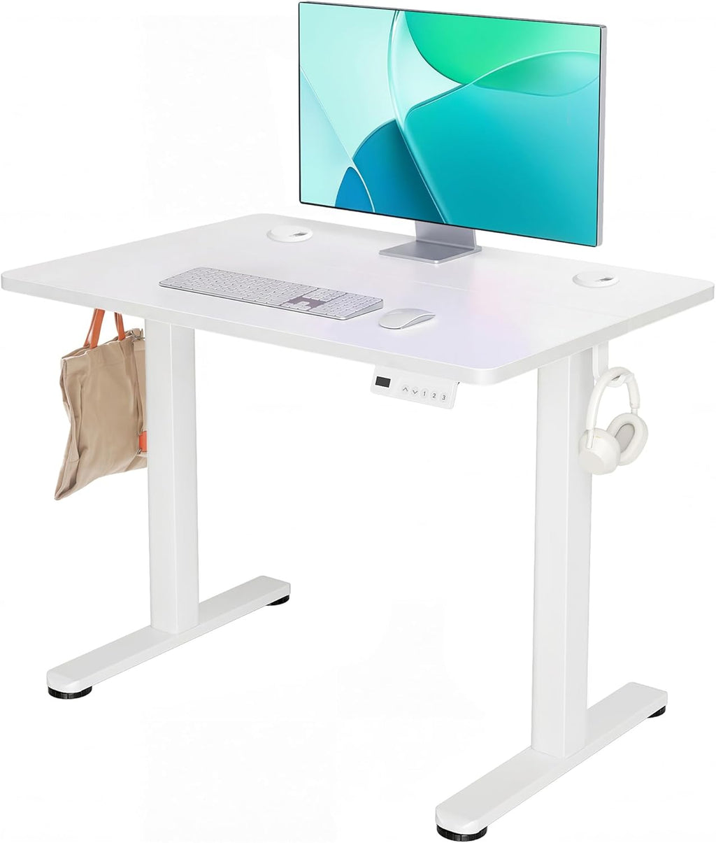 YDN Electric Standing Desk Adjustable Height, 32 x 19 Inches Stand up Desk with Cable Management, Home Office Desks with Splice Board & White Frame, White Top