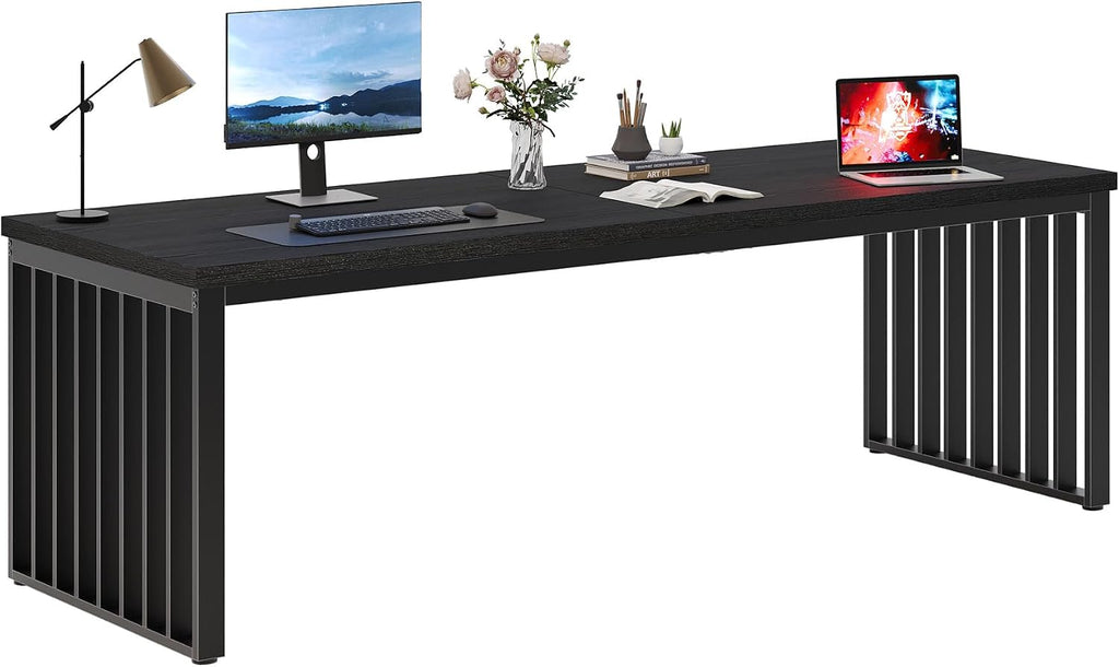 Tribesigns 78.74' Extra Long Computer Desk for 2 Person, Double Long Desk with Heavy Duty Metal Frame, Double Workstation Study Table for Home Office (Without Chair) (Black)