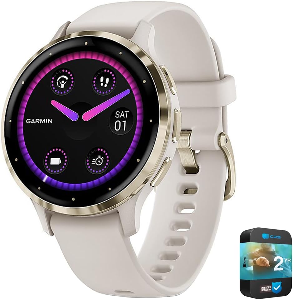 Garmin Venu 3S Health Fitness GPS Smartwatch Gold Steel Bezel with Ivory Case 41mm | Official USA Partner Model | Bundle 010-02785-04 with 2 YR CPS Enhanced Protection Pack