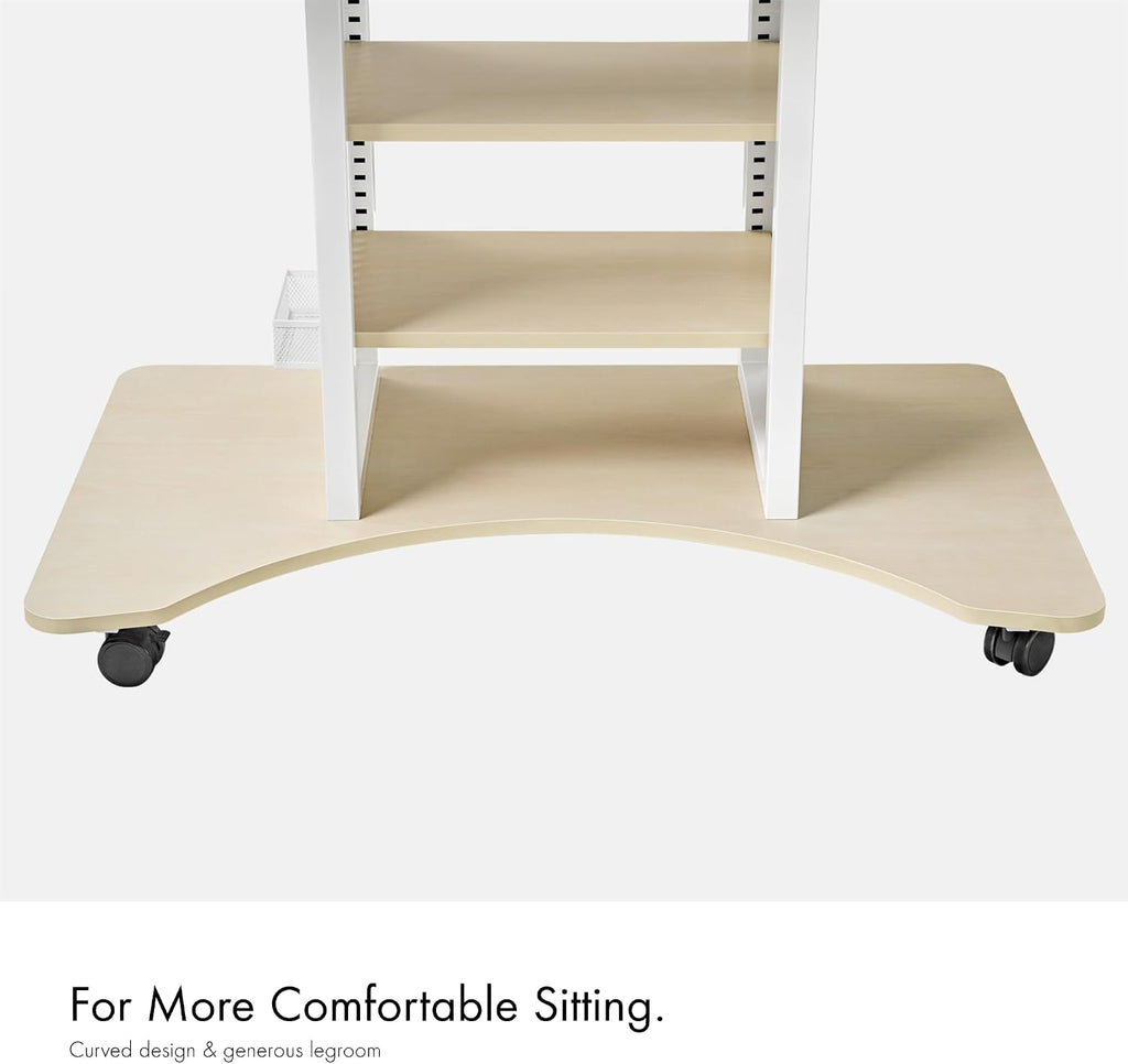 EUREKA ERGONOMIC Gaming Desk Computer, 37' Rolling Desk on Wheels for Small Space, Mobile Computer Cart with Pegboards Adjustable Shelves for Gaming PS Switch, Craft Station, Home Office - Maple
