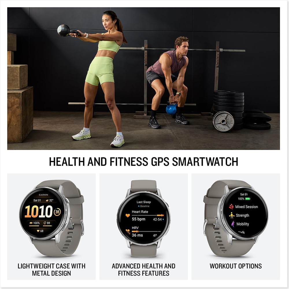Garmin 010-03014-01 Venu 4, 45 mm Health & Fitness GPS Smartwatch, Silver with Silver Gray Band Bundle with Deco Essentials Exclusive 26 Month CPS Enhanced Protection Pack