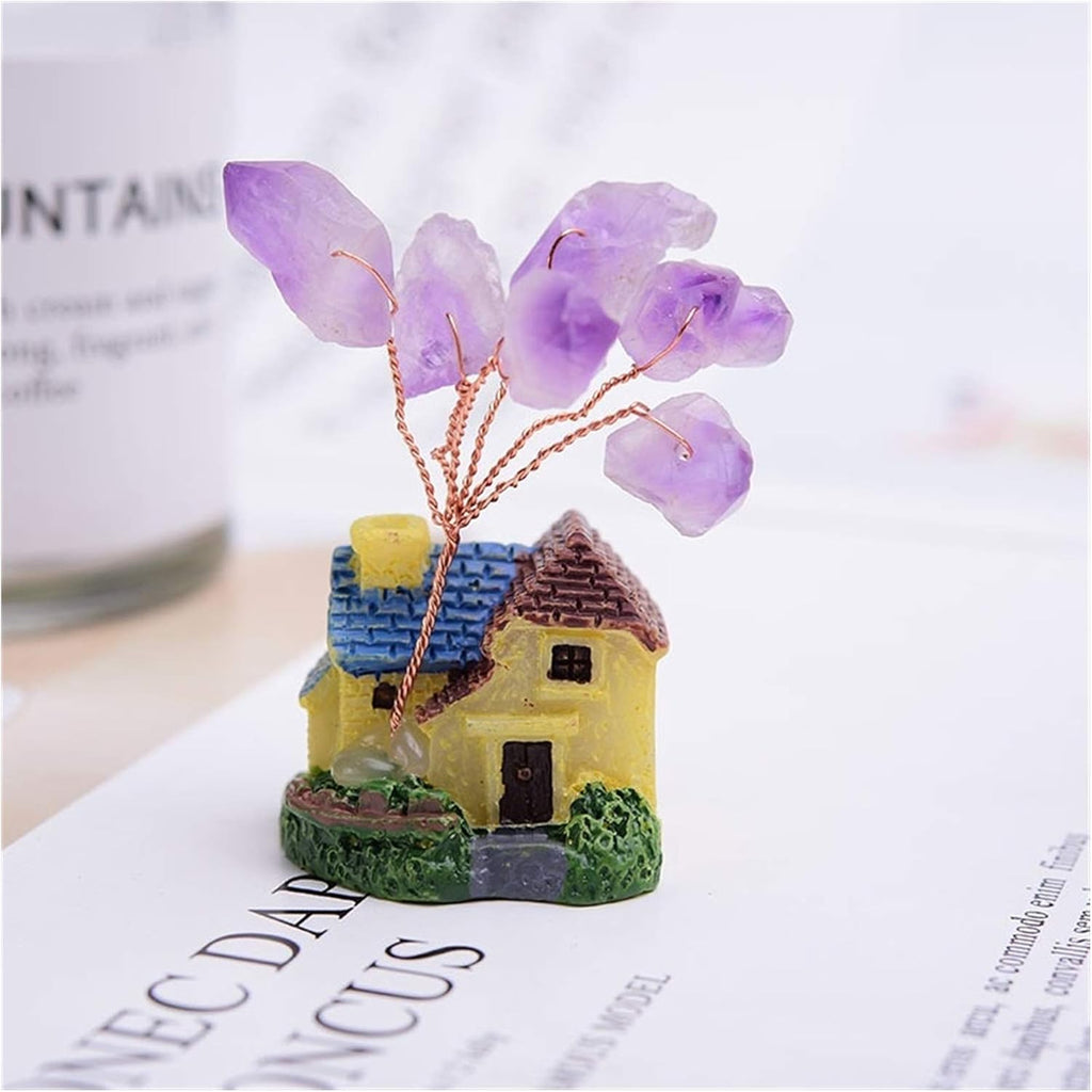 Crystal Tree Natural Amethyst Lucky Tree Crystal Quartz Gem Tree Mineral Ornaments Garden Healing Pavilion Decoration Home Decoration Gemstone Tree,Orange