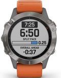 Garmin Fenix 6 Sapphire, Premium Multisport GPS Watch, Features Mapping, Music, Grade-Adjusted Pace Guidance and Pulse Ox Sensors, Titanium with Orange Band
