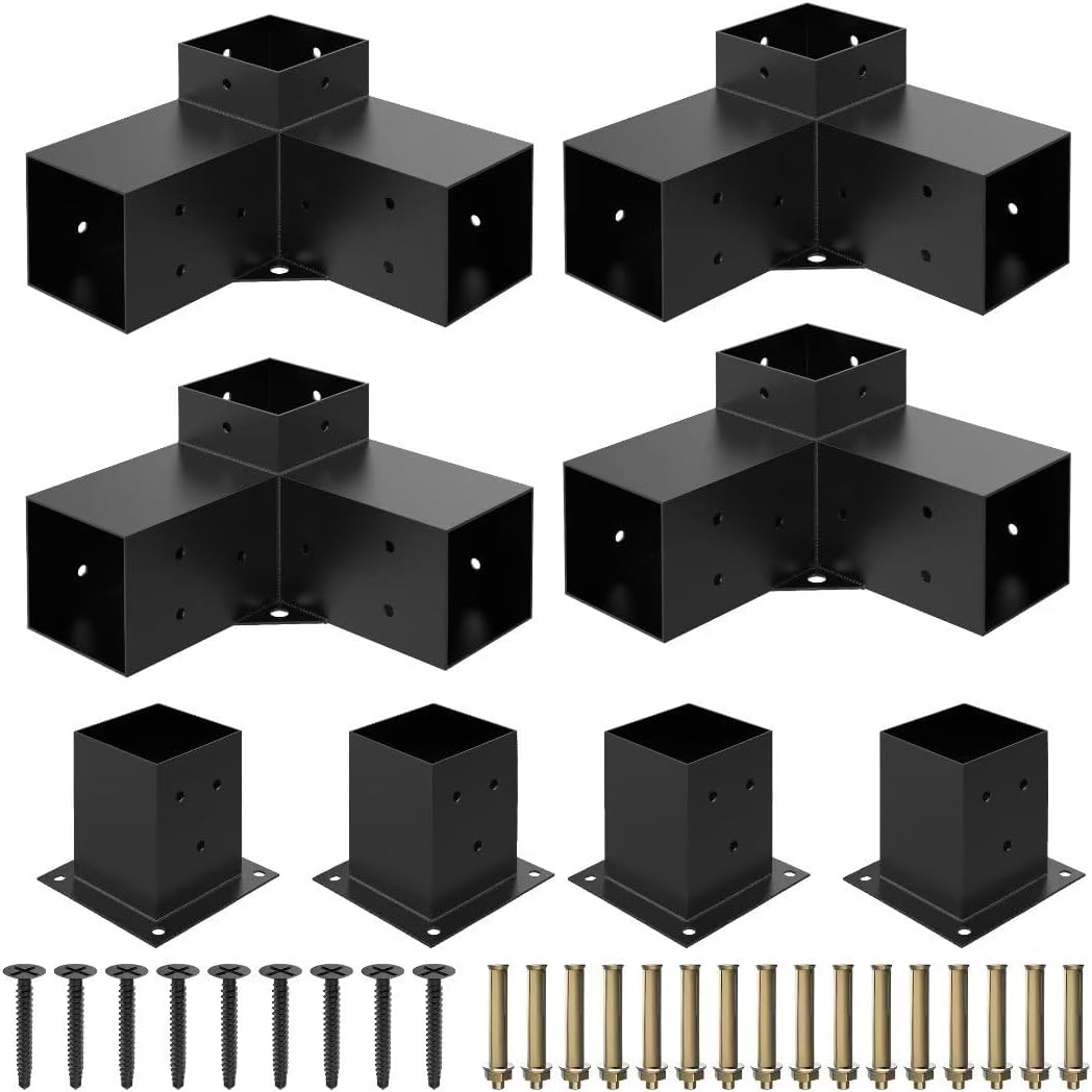 JEXALINE Pergola Kit for 4'x4' Lumber, Heavy Duty Pergola Brackets with 3-Way & 4-Way Corner Brackets, DIY Gazebo Kit for Outdoor Patio Backyard Garden, Fits Actual 3.6' x 3.6' Wood