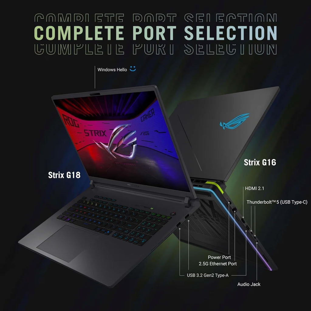 ASUS ROG Strix G18 (2025) Gaming Laptop, NVIDIA RTX 5080 16GB GDDR7, Intel Ultra 9 275HX(Up to 5.4GHz), 18' 240Hz 2.5K Premium Rog Nebula Display, WiFi 7, 64 GB DDR5 RAM, 2 TB SSD, Windows 11 Pro