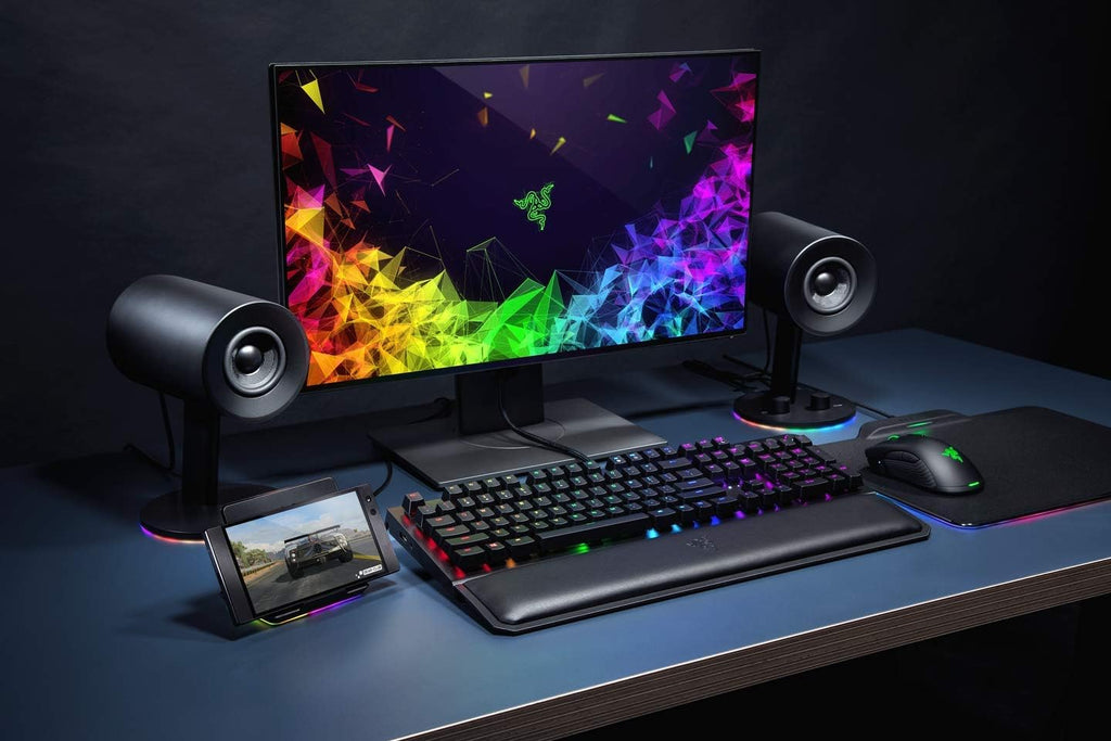 Razer Nommo Chroma: Custom Woven 3' Glass Fiber Drivers - Rear-Facing Bass Ports - Bass Knob w/Automatic Gain Control Chroma Enabled - Full Range 2.0 PC Gaming Speakers, Black