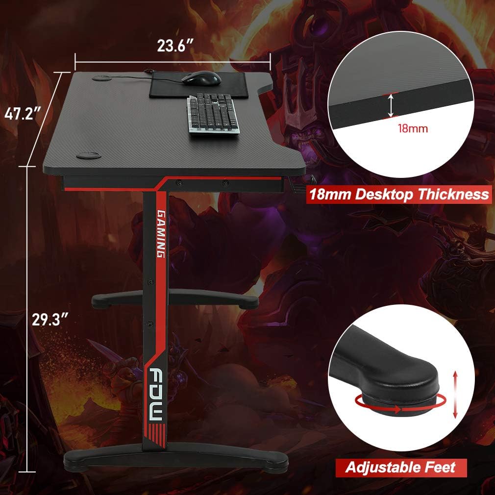 BestOffice Gaming Desk Computer Desk Home Office Desk Extra Large Modern Ergonomic PC Carbon Fiber Writing Desk Table with Cup Holder Headphone Hook
