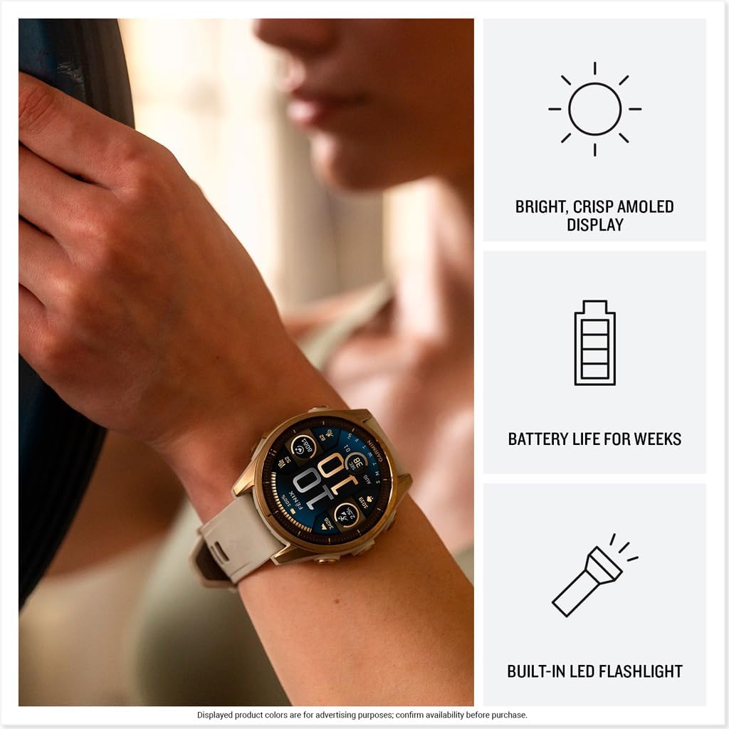 Garmin fēnix® 8 – 43mm, AMOLED, Sapphire, Premium Multisport GPS Smartwatch, Long-Lasting Battery Life, Dive-Rated, Built-in LED Flashlight, Carbon Gray DLC Titanium with Pebble Gray Band