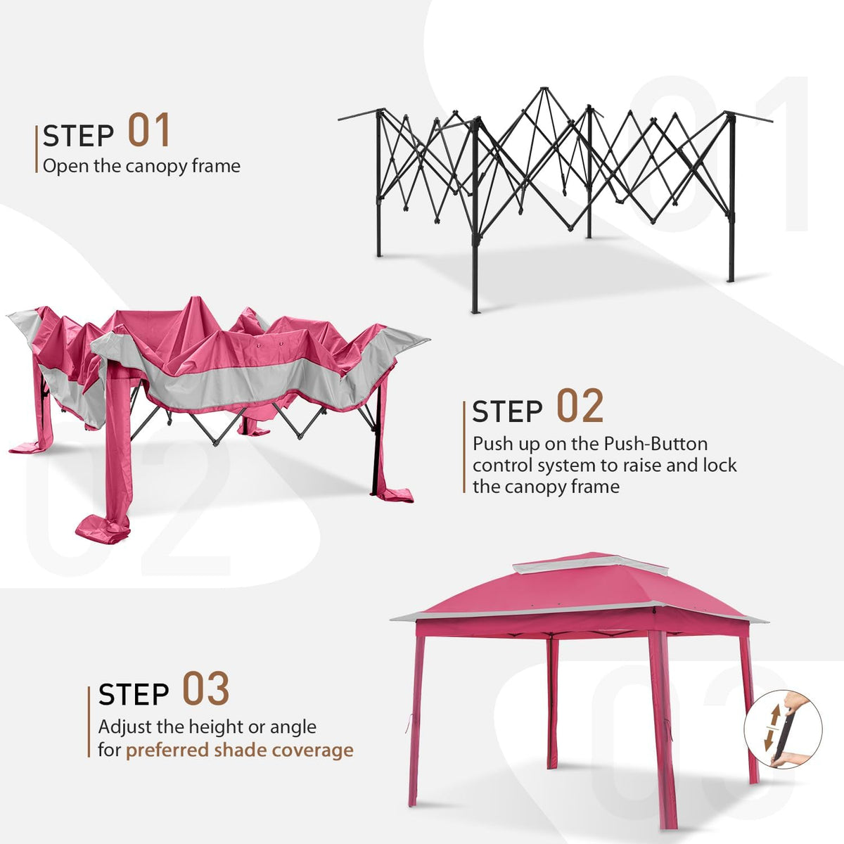 COOS BAY 11x11 Pop Up Gazebo with Mesh Netting, Instant Outdoor Canopy Tent, Water Resistant Shelter with UPF 50+ UV Protection, 121 Sq Ft Coverage, Dark Pink