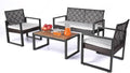 BEEFURNI Wicker Patio Furniture Outdoor Conversation Set of 4, Rattan Outdoor Furniture Set, Acacia Wood Table, 2 Chairs, 1 Loveseat, 2' Cushions, All Weather Set for Patio, Porch, Balcony (Black)