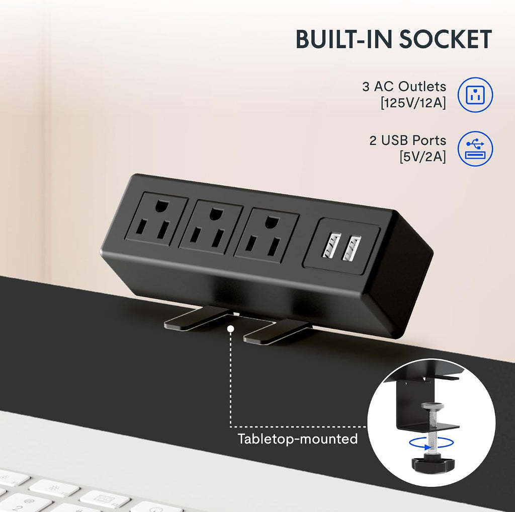FLEXISPOT EN2 Whole-Piece Standing Desk with Clamp Power Strip, 48x30 Electric Stand Up Height Adjustable Desk with Cable Management (Black Frame + Black Top, 2 Packages)