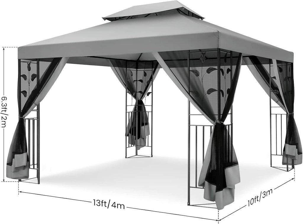 COBIZI Gazebo 10x13 Heavy Duty Gazebo with Improved Nettings Outdoor Double Roof Patio with Metal Steel Frame Outdoor Canopy Tent for Patio, Deck, Backyard (Gray, Nettings)