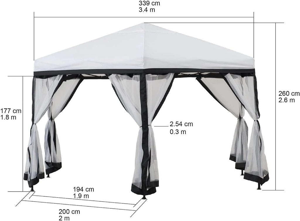 SUNJOY 11x11 ft. Pop Up Gazebo, 2-Tone Portable Canopy/Tent, Outdoor Hexagon Steel Frame Soft Top Gazebo with Mesh Sidewalls and Carry Bag, White & Black