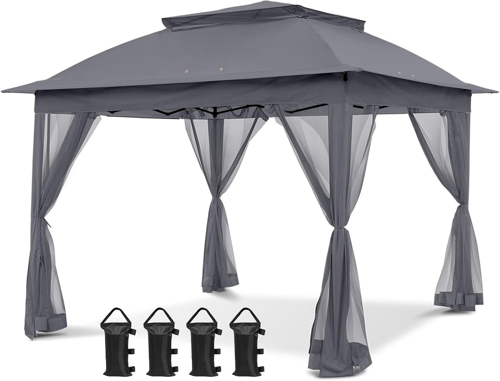 COOS BAY 11x11 Pop Up Gazebo with Mesh Netting, Instant Outdoor Canopy Tent, Water Resistant Shelter with UPF 50+ UV Protection, 121 Sq Ft Coverage, Dark Gray