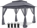 COOS BAY 11x11 Pop Up Gazebo with Mesh Netting, Instant Outdoor Canopy Tent, Water Resistant Shelter with UPF 50+ UV Protection, 121 Sq Ft Coverage, Dark Gray