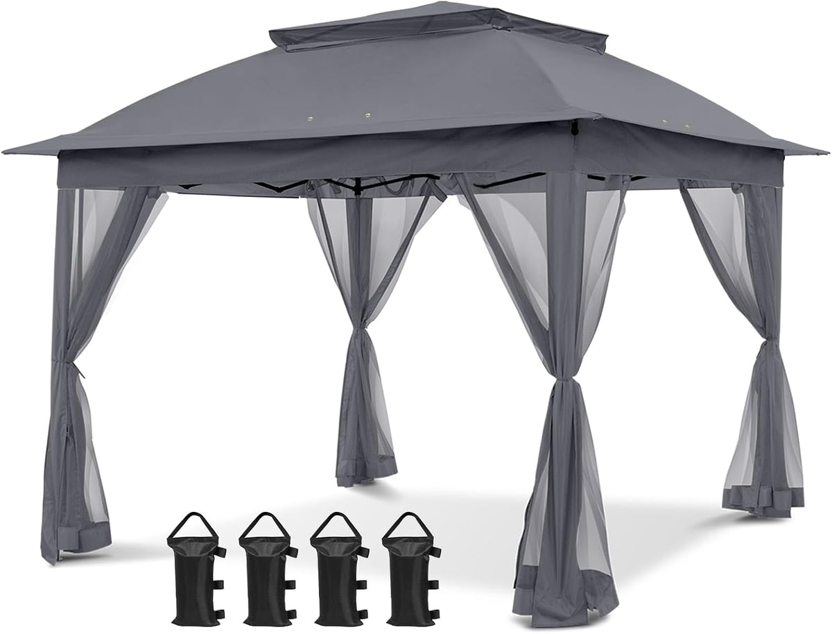 COOS BAY 11x11 Pop Up Gazebo with Mesh Netting, Instant Outdoor Canopy Tent, Water Resistant Shelter with UPF 50+ UV Protection, 121 Sq Ft Coverage, Dark Gray
