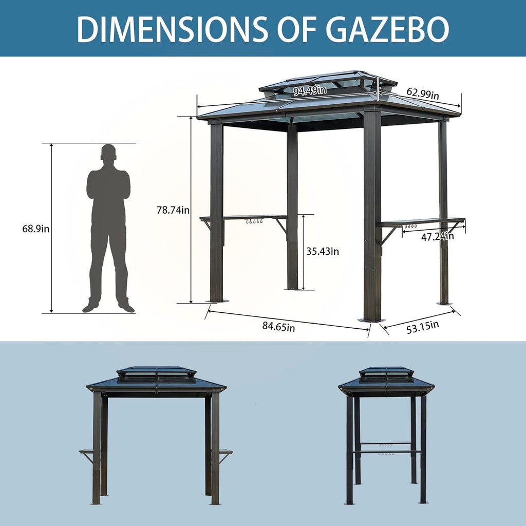 Endark 8'x5' Grill Hardtop Polycarbonate Gazebo with Double Roof, Aluminum Frame and Galvanized Steel Construction, Ideal for Patio, Lawn, and Backyard