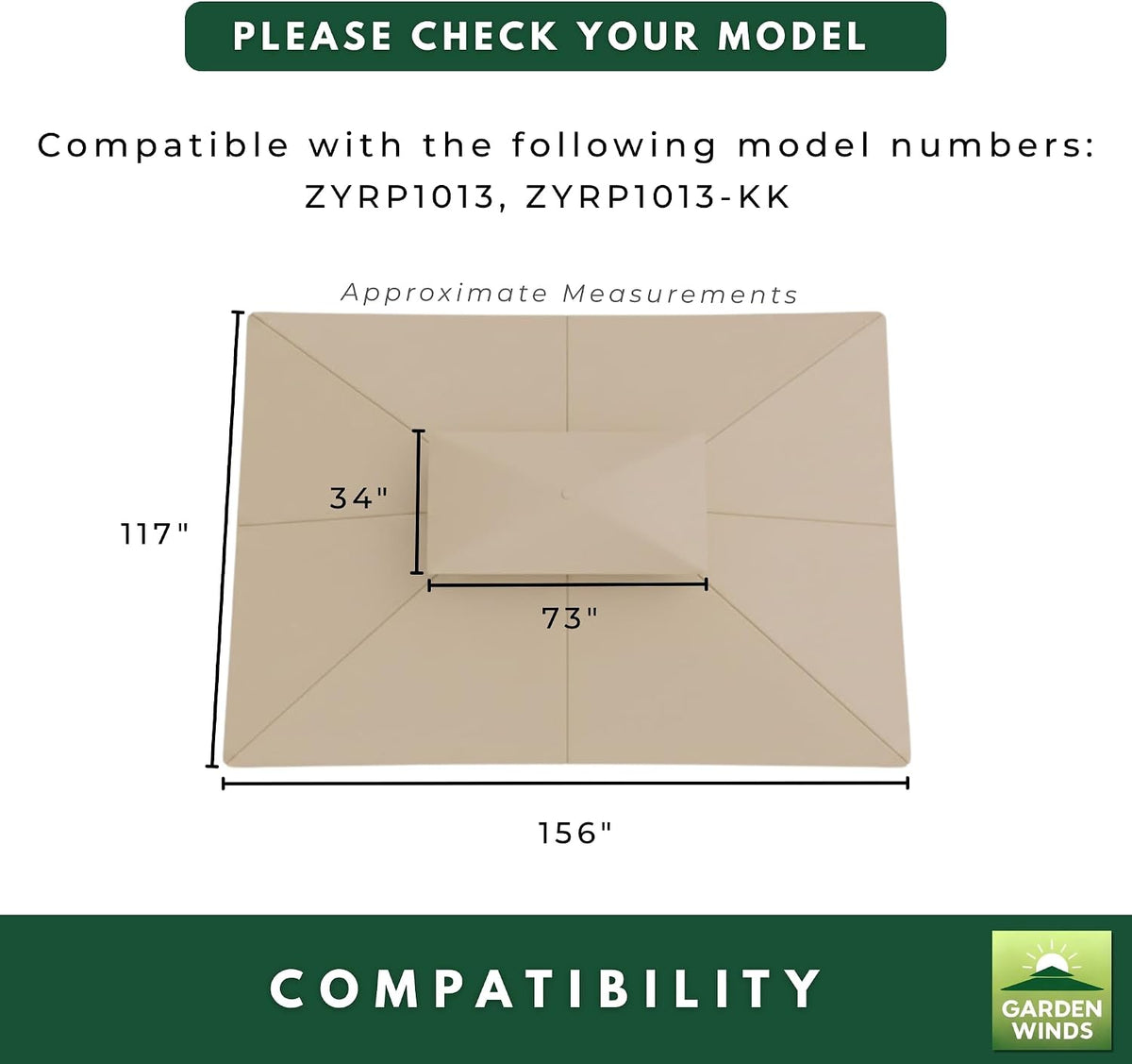 Garden Winds Reinforced RipLock 350 Replacement Canopy Top Cover Compatible with Purple Leaf 10' x 12' Gazebo Models ZYRP1012, ZYRP1012-KK - Beige