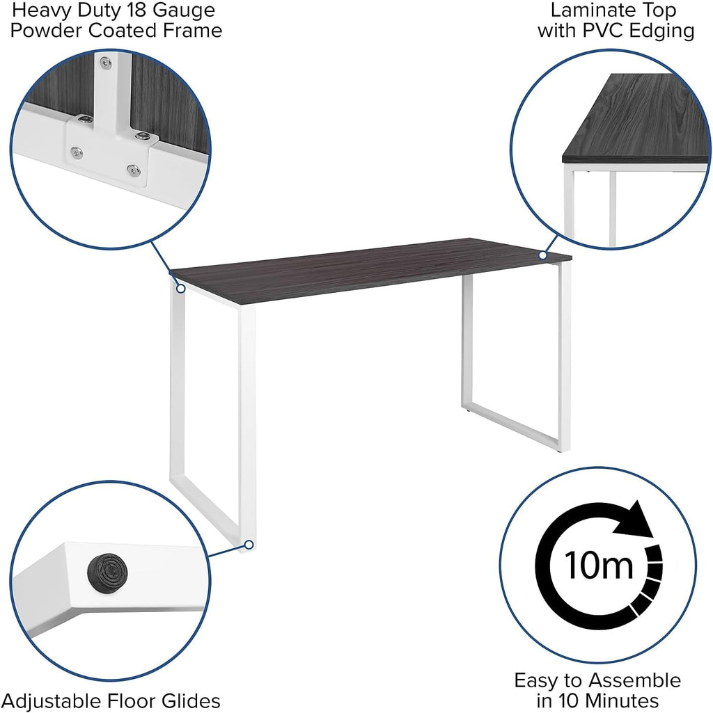 Flash Furniture Kimberly Modern Commercial Grade Desk Industrial Style Computer Desk Sturdy Home Office Desk - 55' Length (Rustic Gray)