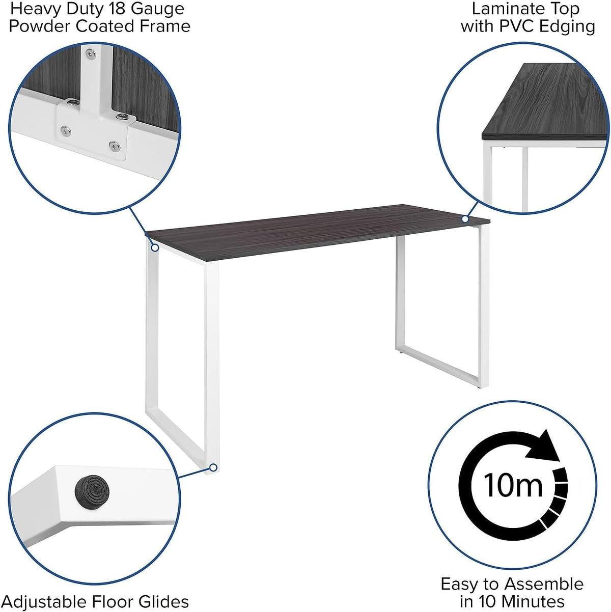 Flash Furniture Kimberly Modern Commercial Grade Desk Industrial Style Computer Desk Sturdy Home Office Desk - 55' Length (Rustic Gray)