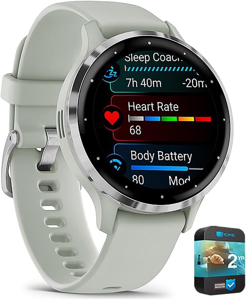 Garmin 010-N2785-01 Venu 3S Health Fitness GPS Smartwatch Silver Bezel/Gray Band (41mm) Refurbished Bundle with 2 YR CPS Enhanced Protection Pack