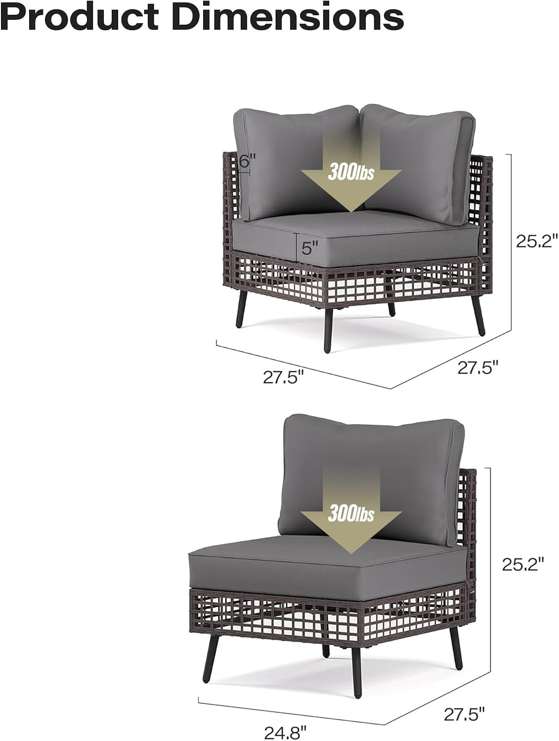 LAUSAINT HOME 2 Pieces Outdoor Sectional Sofa Set, All-Weather PE Wicker Rattan Patio Conversation Set with Thick Cushions & Coffee Table, Patio Furniture Set for Garden, Backyard, Porch (Grey)