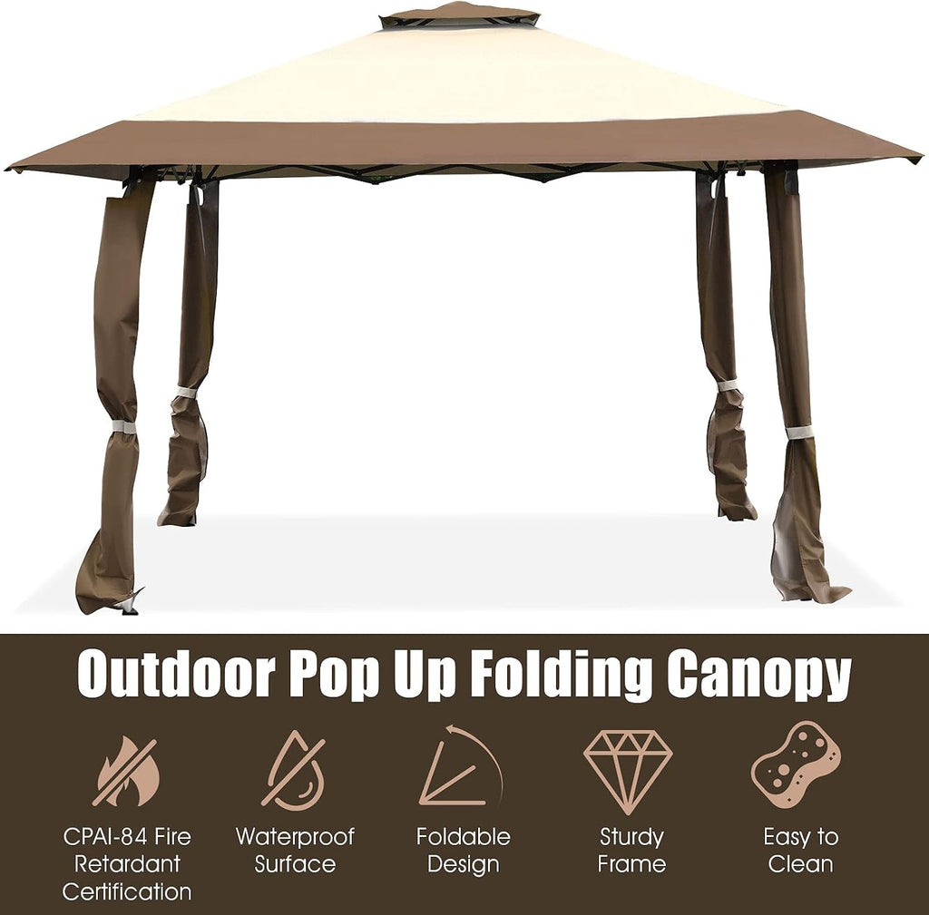 Tangkula 13x13 Ft Pop Up Gazebo, 2 Tier Patio Gazebo, 1 Person Setup Instant Outdoor Shelter with Carrying Bag, UPF 50+ Protection, Ideal for Garden, Lawn, Backyard