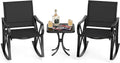 HAPPYGRILL 3-Piece Patio Rocking Bistro Set Rocker Chairs Set with Side Table, Outdoor Conversation Furniture Set with Metal Frame for Porch, Garden, Backyard, Balcony (Black)