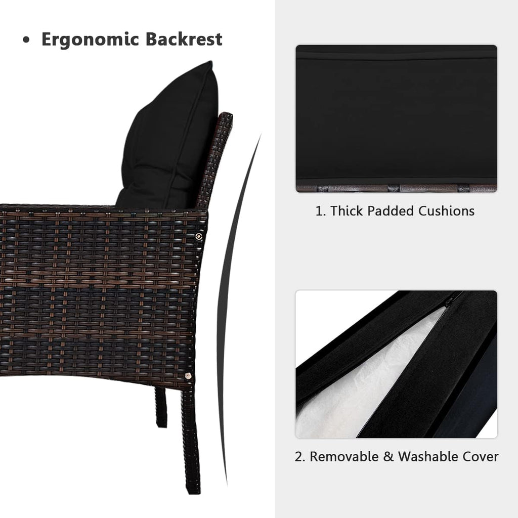 HAPPYGRILL 5 Pieces Patio Furniture Set Outdoor Rattan Wicker Conversation Set with Coffee Table Cushioned Sofas and Ottoman Chat Set for Garden Backyard
