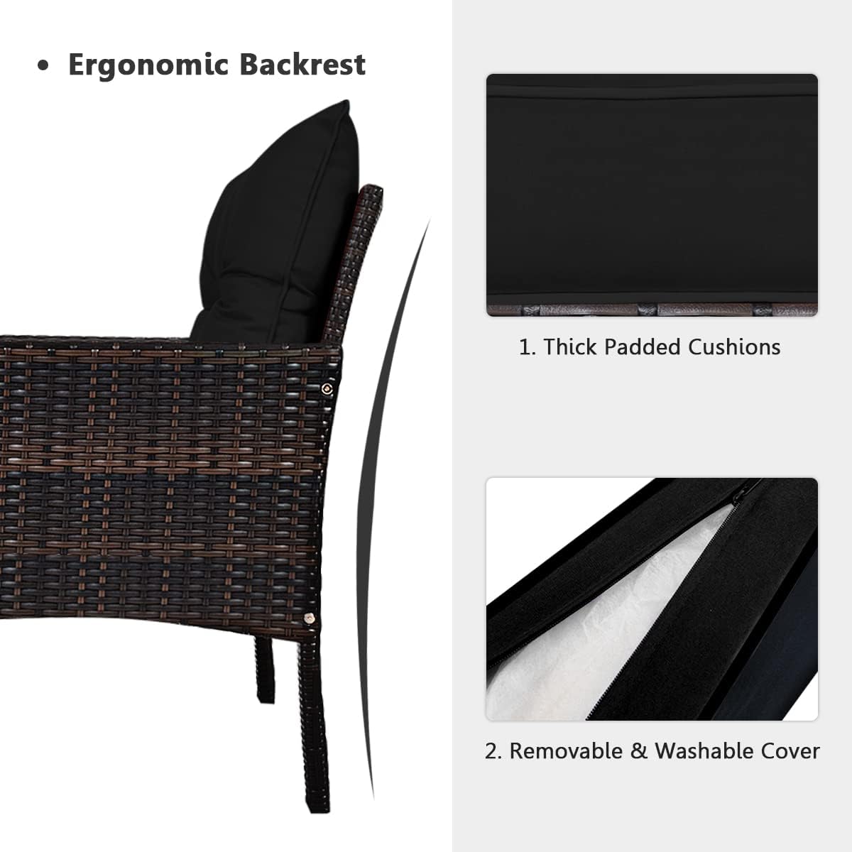 HAPPYGRILL 5 Pieces Patio Furniture Set Outdoor Rattan Wicker Conversation Set with Coffee Table Cushioned Sofas and Ottoman Chat Set for Garden Backyard